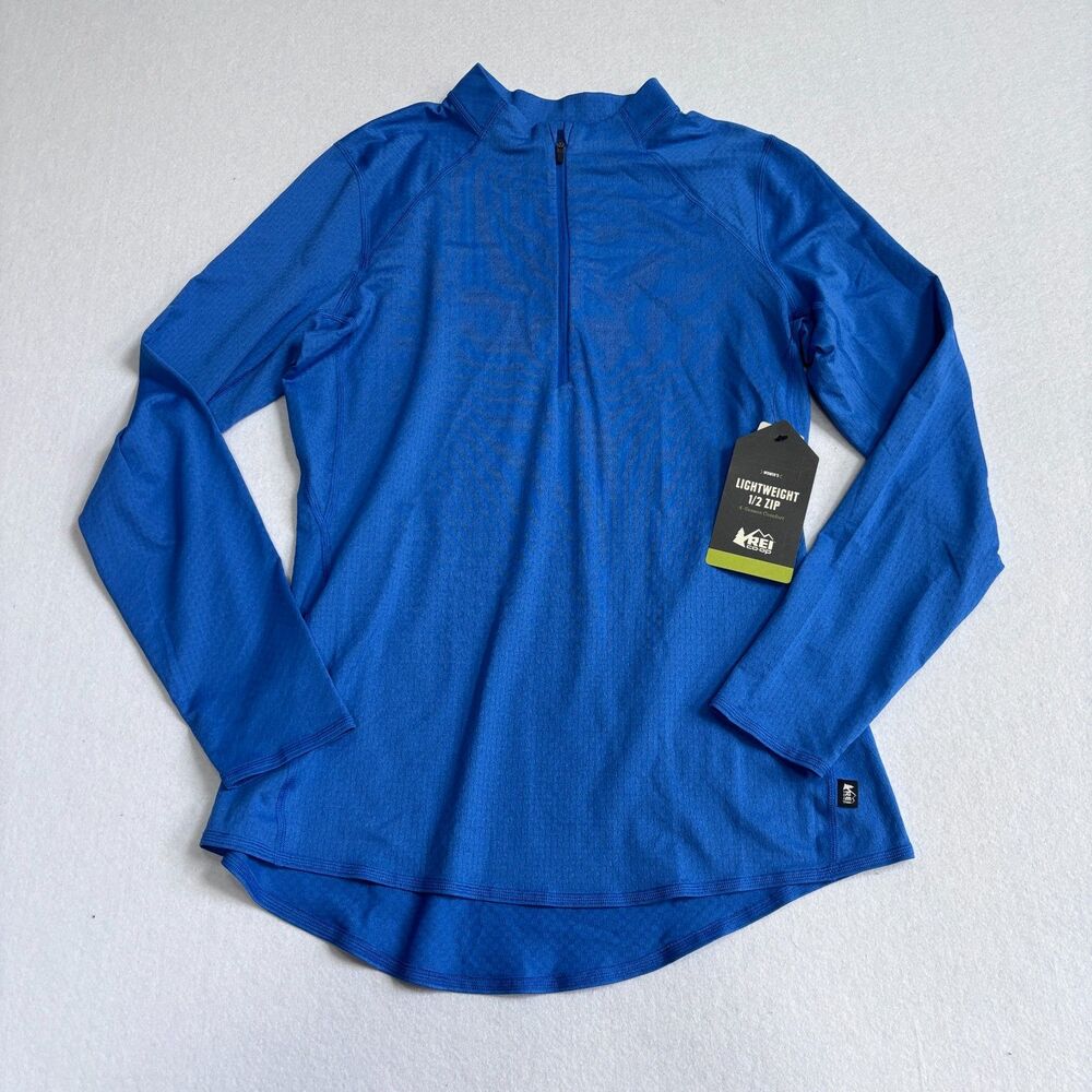 REI Co-op Lightweight Base Layer Women's Top M Blue Half-Zip Long Sleeves UPF